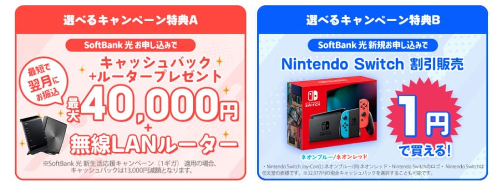ソフトバンク光　選べる特典